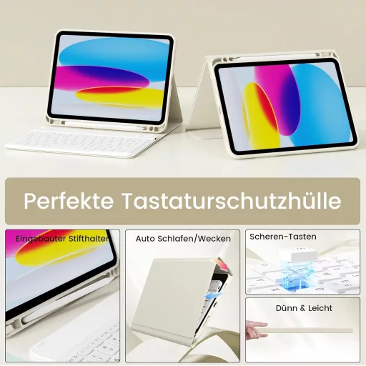 GKABXY iPad Air 11" M4/M3/M2 és 10.9" mágneses billentyűzetes tok krém fehér