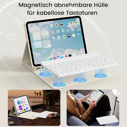 GKABXY iPad Air 11" M4/M3/M2 és 10.9" mágneses billentyűzetes tok krém fehér