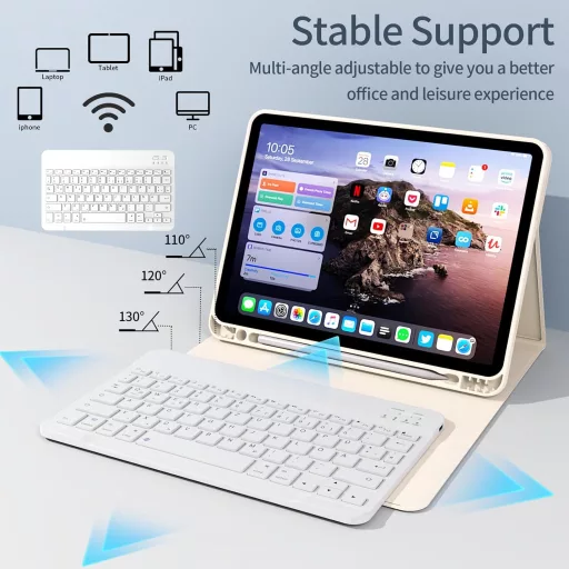GKABXY iPad Air 11" M4/M3/M2 és 10.9" mágneses billentyűzetes tok krém fehér