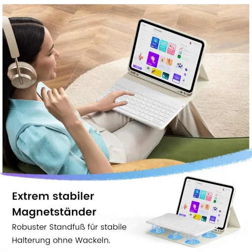 GKABXY iPad Air 11" M4/M3/M2 és 10.9" mágneses billentyűzetes tok krém fehér