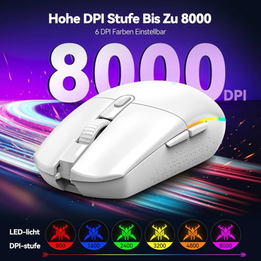 TECKNET Wireless Gaming Egér RGB 2.4G 8000 DPI Újratölthető Ultralight