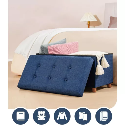 Bonlife Tárrolós Pad Kék 76x38x38cm Összecsukható Tárolóláda