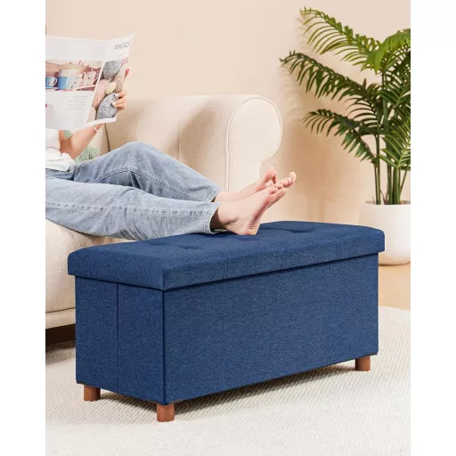 Bonlife Tárrolós Pad Kék 76x38x38cm Összecsukható Tárolóláda