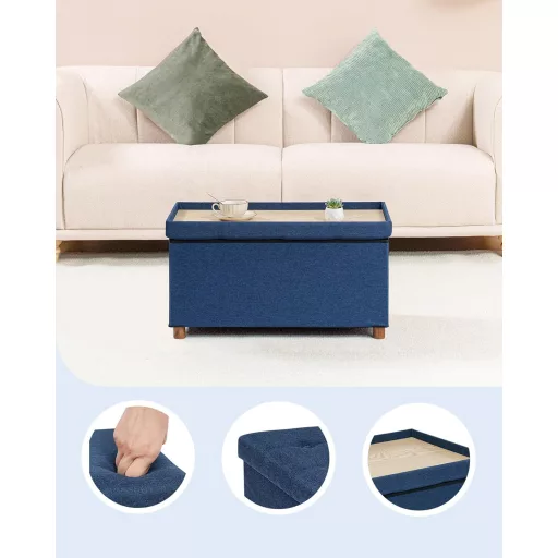 Bonlife Tárrolós Pad Kék 76x38x38cm Összecsukható Tárolóláda