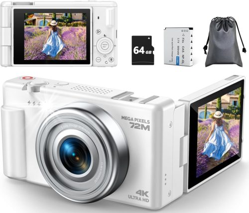 CAMWORLD 72MP Digitális Fényképezőgép 4K Videóval - 18X Zoom, 270° Forgatható LCD Kijelző, Autofókusz, Képstabilizátor, Vlog Kamera