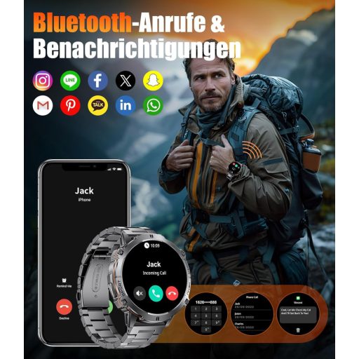 LIGE Smartwatch 1.73" AMOLED Kijelző, 110+ Sportmód, IP68 Vízálló, Pulzus- és Alvásmonitor