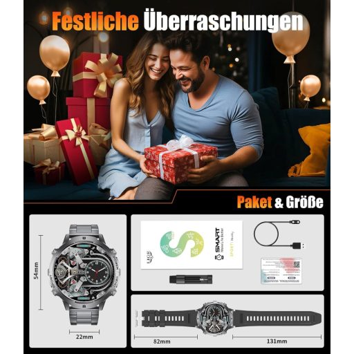 LIGE Smartwatch 1.73" AMOLED Kijelző, 110+ Sportmód, IP68 Vízálló, Pulzus- és Alvásmonitor