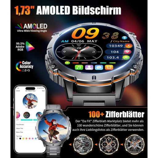 LIGE Smartwatch Férfi Okosóra 1.73" AMOLED Kijelző 110+ Sportmód IP68 Vízálló