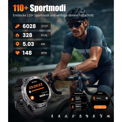 Ceas Inteligent LIGE Bărbați, Ecran AMOLED 1.73", Peste 110 Moduri Sport, Rezistent la Apă IP68