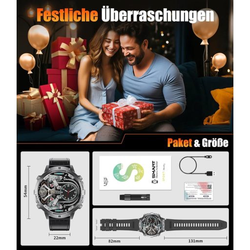 LIGE Smartwatch Férfi Okosóra 1.73" AMOLED Kijelző 110+ Sportmód IP68 Vízálló Pulzusmérő