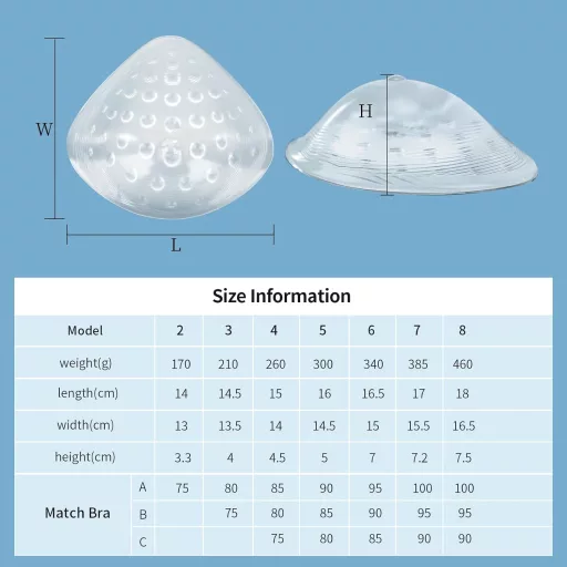 Proteză mamară din silicon ONEFENG pentru înot, masaj, inserție de sutien concavă pentru femei - 6#(340g/cupa B+), Transparent