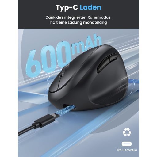 TECKNET Ergonomikus Bluetooth Egér Vezeték Nélküli 3 Eszközhöz 4800 DPI Csendes