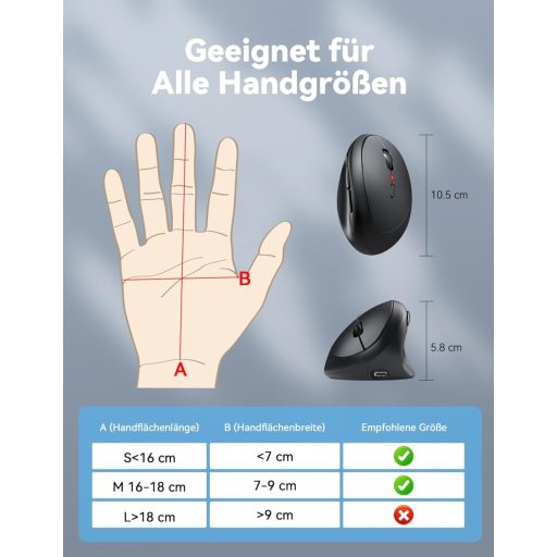 TECKNET Ergonomikus Bluetooth Egér Vezeték Nélküli 3 Eszközhöz 4800 DPI Csendes