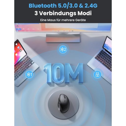 Mouse Bluetooth Ergonomic TECKNET Wireless pentru 3 Dispozitive, 4800 DPI, Silențios