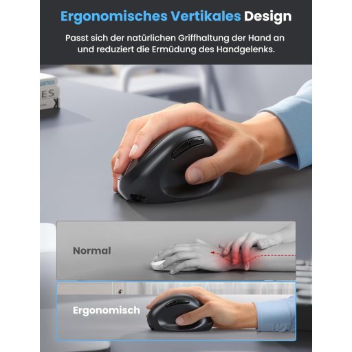 Mouse Bluetooth Ergonomic TECKNET Wireless pentru 3 Dispozitive, 4800 DPI, Silențios