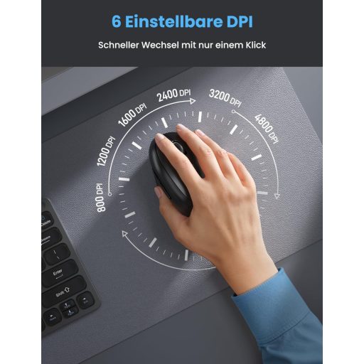 Mouse Bluetooth Ergonomic TECKNET Wireless pentru 3 Dispozitive, 4800 DPI, Silențios