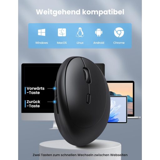Mouse Bluetooth Ergonomic TECKNET Wireless pentru 3 Dispozitive, 4800 DPI, Silențios