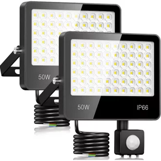   LAMLAMCK 50W LED Mozgásérzékelős Reflektor 5000LM 6500K Hideg Fehér IP66 Vízálló Kültéri Lámpa 2db
