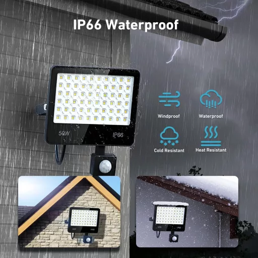 LAMLAMCK 50W LED Mozgásérzékelős Reflektor 5000LM 6500K Hideg Fehér IP66 Vízálló Kültéri Lámpa 2db