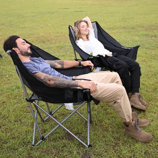 KingCamp dupla kempingszék felnőtteknek, 2 személyes összecsukható kerti szék pohártartóval