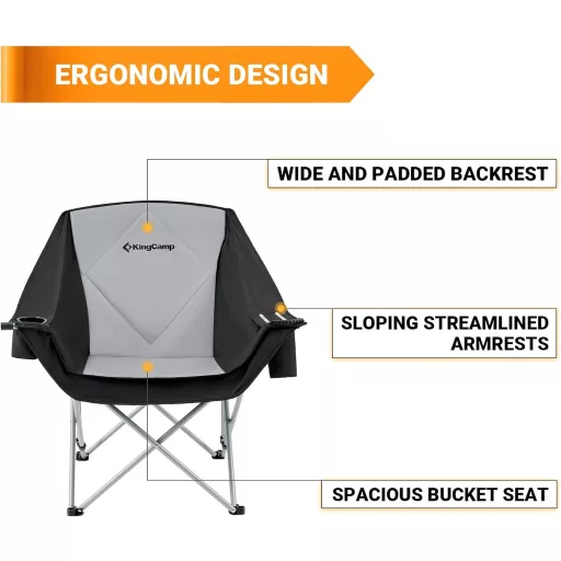 Scaun dublu de camping KingCamp pentru adulți, scaun de grădină pliabil pentru 2 persoane cu suport de pahare