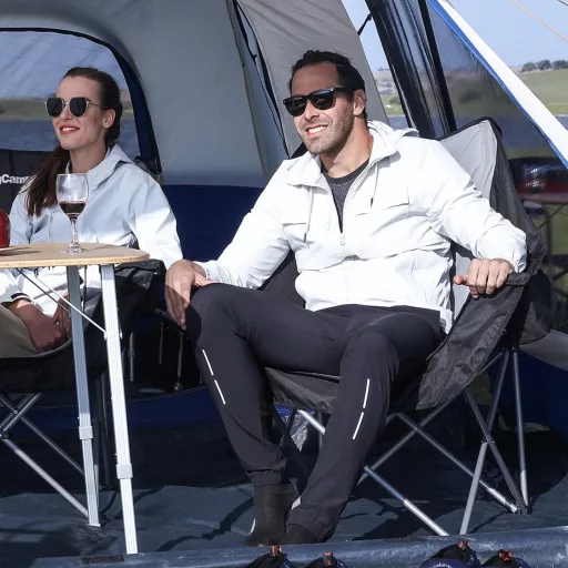 Scaun dublu de camping KingCamp pentru adulți, scaun de grădină pliabil pentru 2 persoane cu suport de pahare