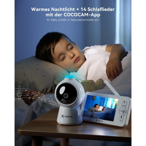 COCOCAM 2K 4MP Babamonitor 5" Kijelzővel, Wi-Fi, Éjszakai Látás és Mozgáskövetés