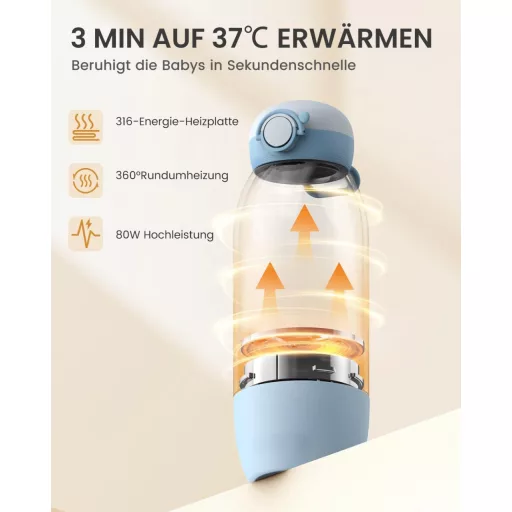 GROWNSY Prijenosni grijač bočica za mlijeko i adaptirano mlijeko, 10000 mAh baterija, brzo zagrijavanje, 600 ml dvostruki kapacitet