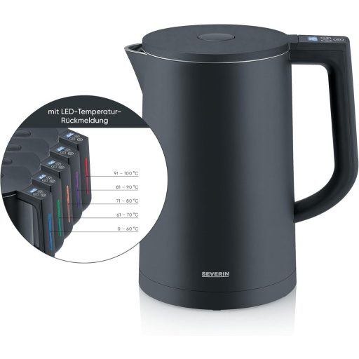 SEVERIN Cool-Touch Vízforraló 1,7L LED Hőmérsékleti Kijelzővel Fekete