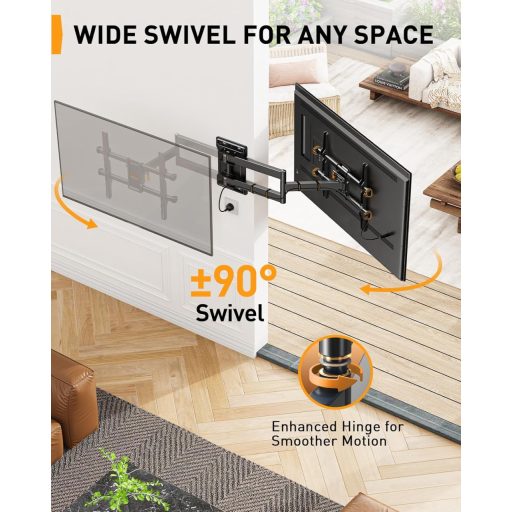 Perlegear Mozgatható TV Fali Tartó 32-65 Colos Tévéhez, 60kg Terhelhetőség, ±90° Forgatható