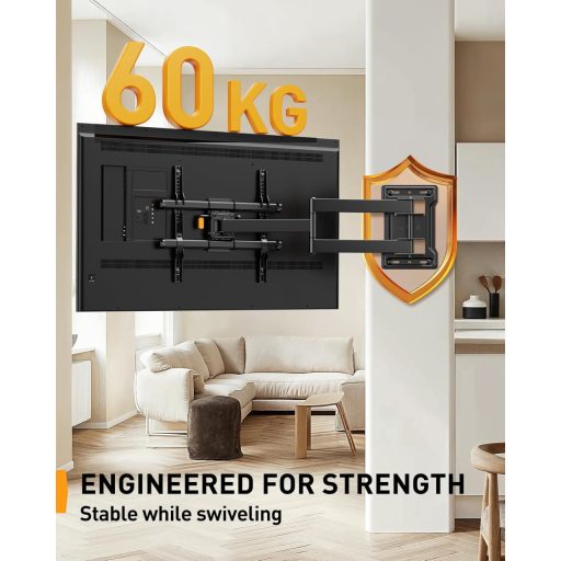 Perlegear Mozgatható TV Fali Tartó 32-65 Colos Tévéhez, 60kg Terhelhetőség, ±90° Forgatható