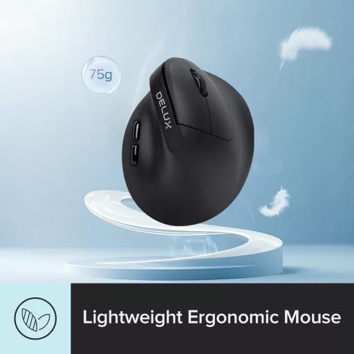 Mouse Vertical Ergonomic Fără Fir DELUX pentru Mâini Mici, 6 Butoane, 2400 DPI