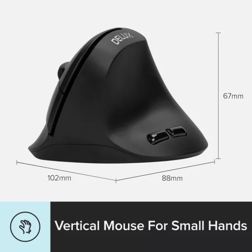 Mouse Vertical Ergonomic Fără Fir DELUX pentru Mâini Mici, 6 Butoane, 2400 DPI