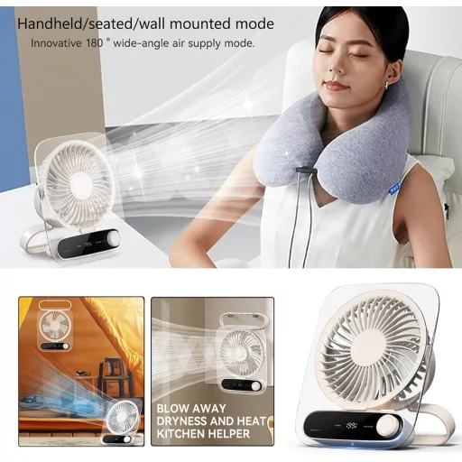 Intckwan Csendes Asztali Ventilátor 199 Fokozat, 3000mAh Akkumulátor, USB, LED, Aromaterápia