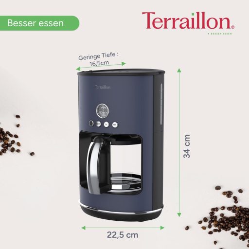 Terraillon - New Moon Programmable Electric Drip Coffee Maker Glass Jug 1080W Capacity 1.25L Keep Warm Function Anti Drip Removable Filter Painted Body
