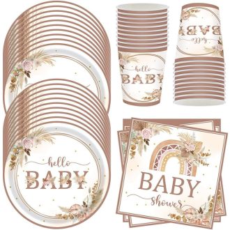   MEZHEN Boho Baba Zuhany Asztalterítő Szett 20 Fős Rainbow Papír Tányér Pohár Szalvéta