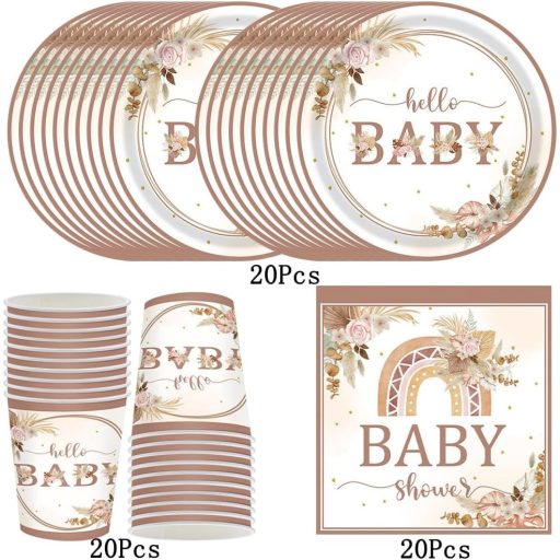 MEZHEN Boho Baba Zuhany Asztalterítő Szett 20 Fős Rainbow Papír Tányér Pohár Szalvéta