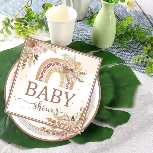 MEZHEN Boho Baba Zuhany Asztalterítő Szett 20 Fős Rainbow Papír Tányér Pohár Szalvéta