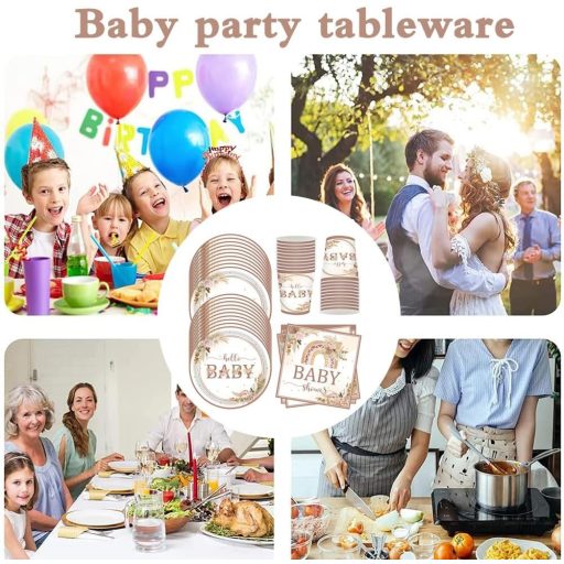 MEZHEN Boho Baba Zuhany Asztalterítő Szett 20 Fős Rainbow Papír Tányér Pohár Szalvéta