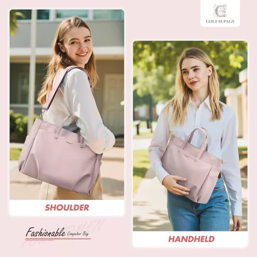 GOLF SUPAGS 15,6" Laptop Táska Női Válltáska Munka Utazás Szürke-Rózsaszín