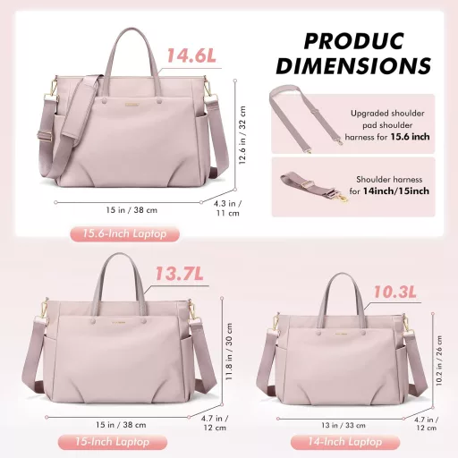 GOLF SUPAGS 15,6" Torba za Laptop Ženska Torba za Rame Posao Putovanje Siva-Roza