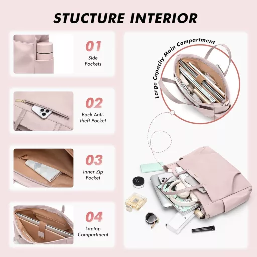 GOLF SUPAGS 15,6" Laptop Táska Női Válltáska Munka Utazás Szürke-Rózsaszín