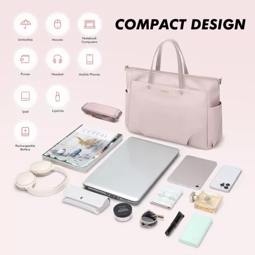 GOLF SUPAGS 15,6" Laptop Táska Női Válltáska Munka Utazás Szürke-Rózsaszín