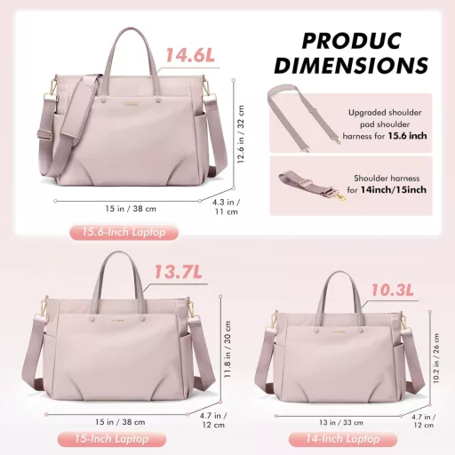 GOLF SUPAGS 15,6" Laptop Táska Női Válltáska Munka Utazás Szürke-Rózsaszín