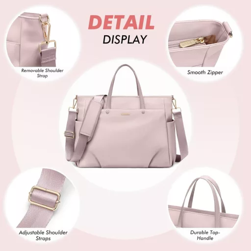 Geantă laptop GOLF SUPAGS 15,6", de damă, de umăr, pentru muncă și călătorii, gri-roz