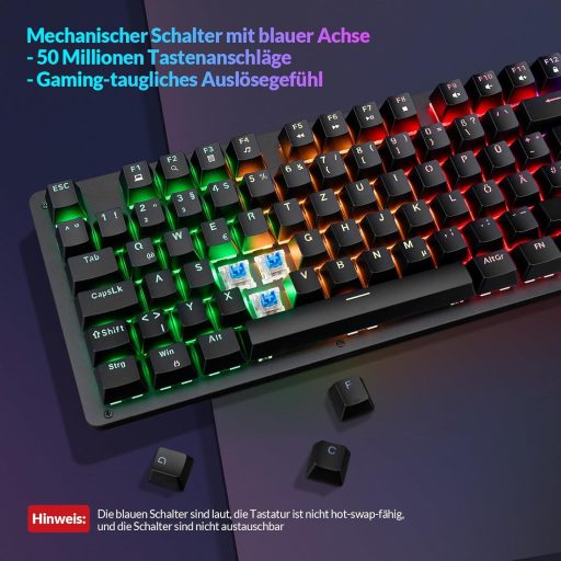 Rii Mechanikus Gaming Billentyűzet QWERTZ Kék Switch Teljes Méret