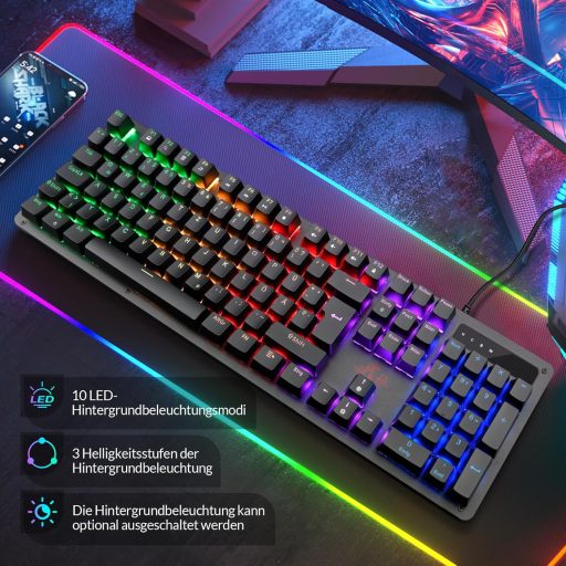 Rii Mechanikus Gaming Billentyűzet QWERTZ Kék Switch Teljes Méret