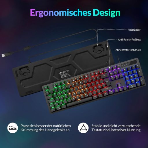 Rii Mechanikus Gaming Billentyűzet QWERTZ Kék Switch Teljes Méret