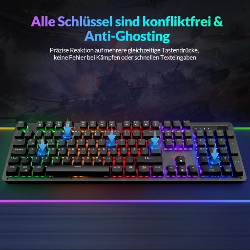 Tastatură Mecanică de Gaming Rii, QWERTZ, Switch-uri Albastre, Full-Size