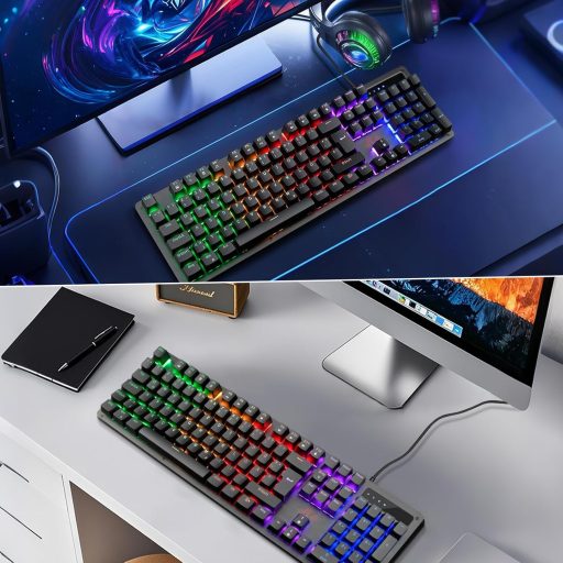 Tastatură Mecanică de Gaming Rii, QWERTZ, Switch-uri Albastre, Full-Size